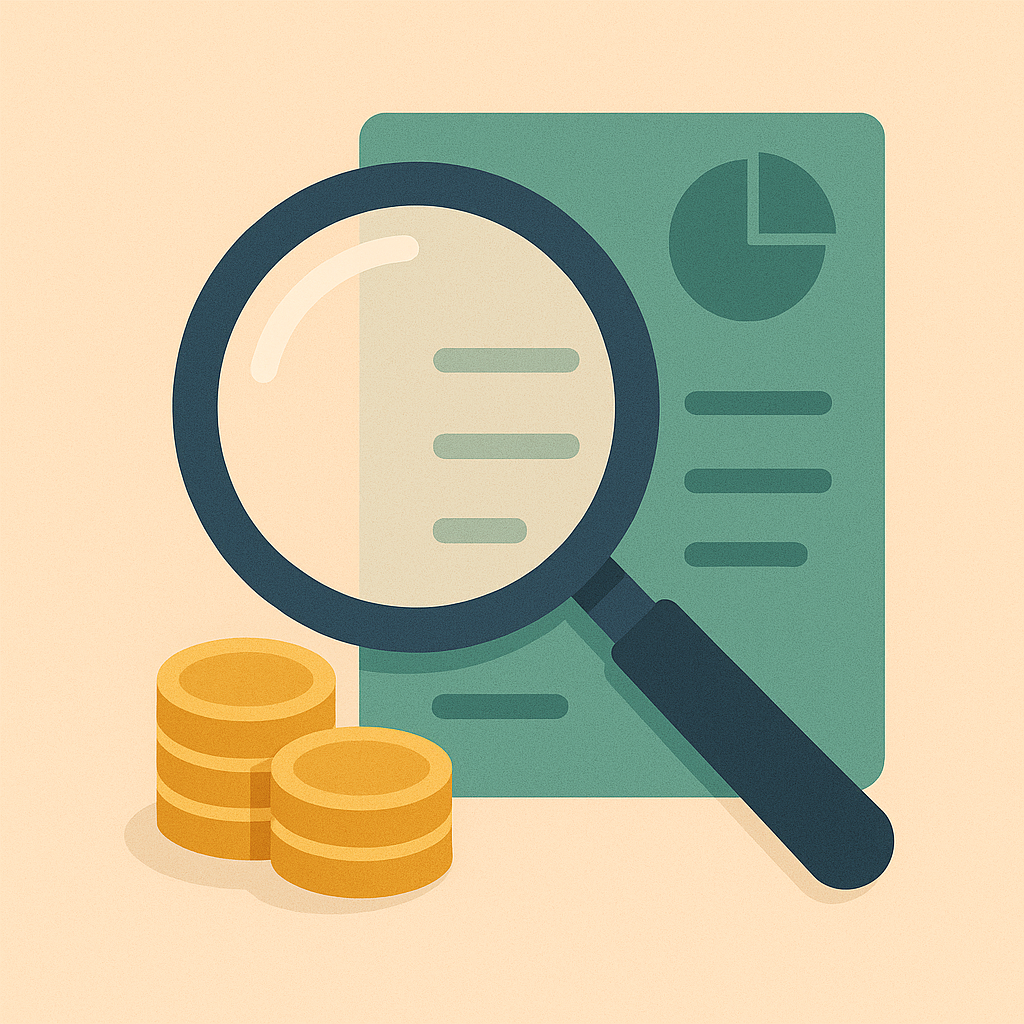 Loupe sur des pièces et documents financiers